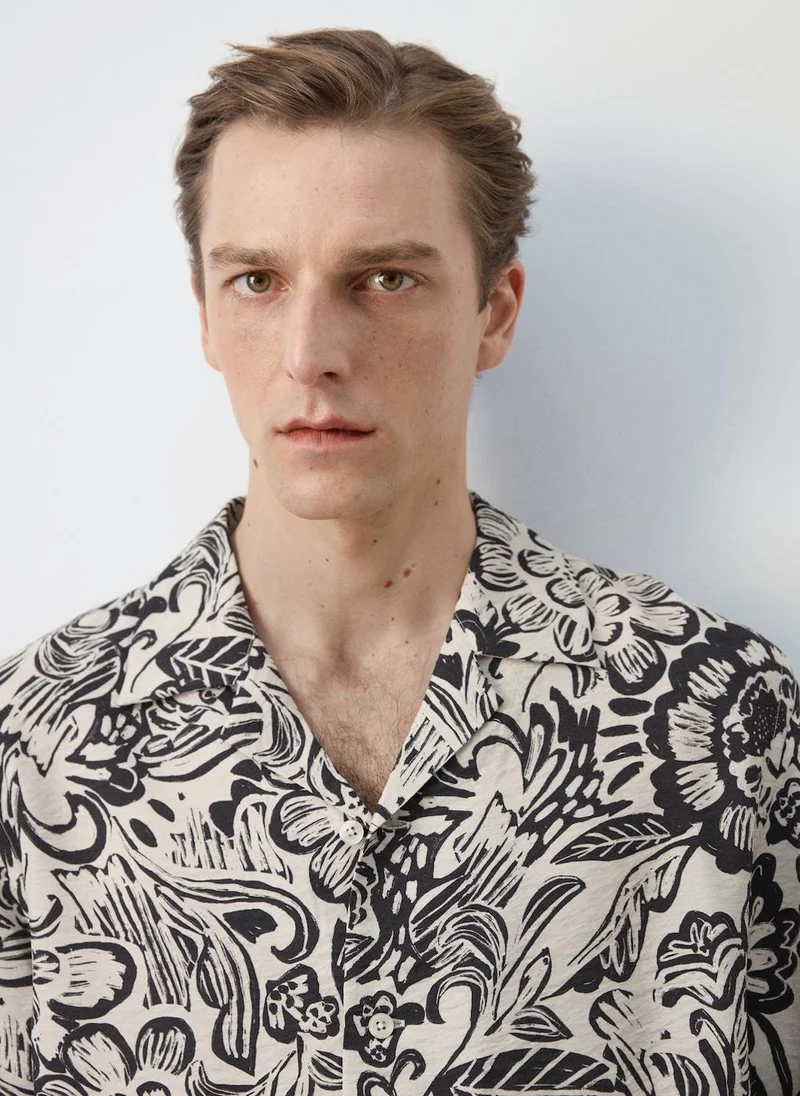 Mango Man  Printed Flowing Shirt With Bowling Collar for Men | Best Price UAE