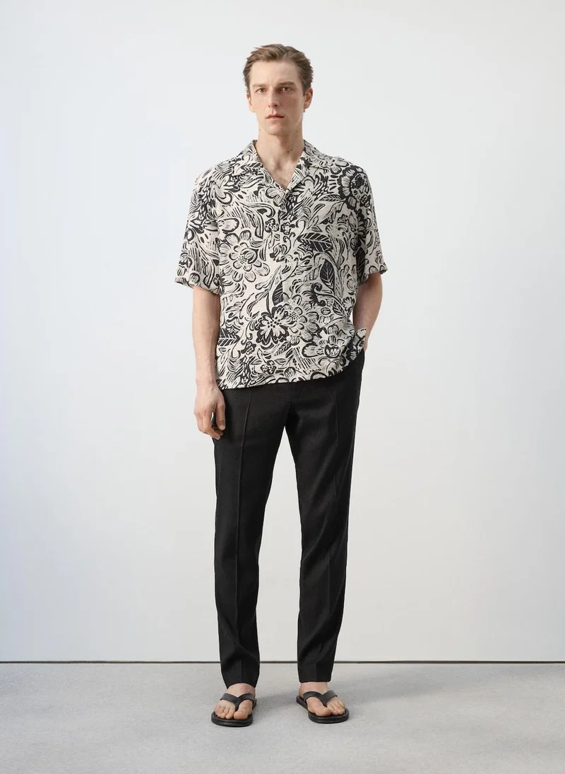 Mango Man  Printed Flowing Shirt With Bowling Collar for Men | Best Price UAE