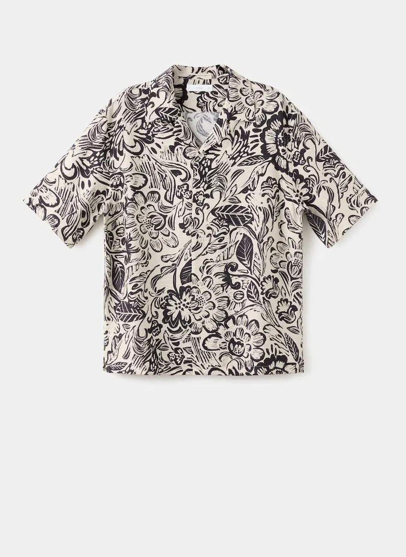 Mango Man  Printed Flowing Shirt With Bowling Collar for Men | Best Price UAE