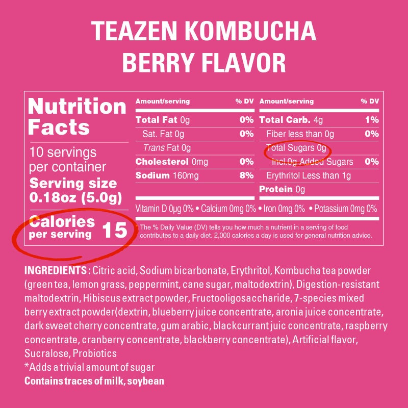 TEAZEN Berry Kombucha Tea, Hydration Drink Mix, Sugar Free, Live Probiotics & Prebiotics, 10 Sticks, 1.76oz - Image 5