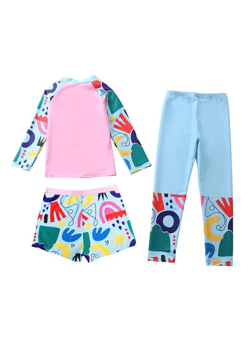 3-Piece Children's Swimwear For Girls Long Sleeve Swimsuit Set Summer Beachwear Set Print Flower Sunsuit 50+UV Sun Protection Swimming Cosutme - Image 2