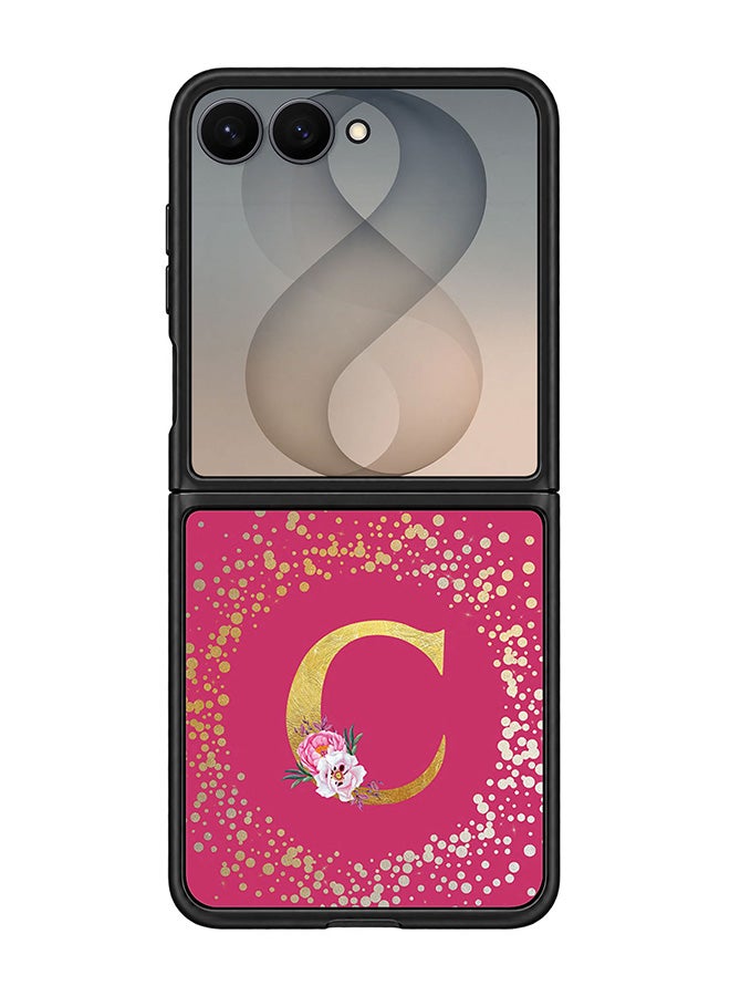 Stylizedd Rugged Case for Samsung Galaxy Z Flip8- Slim Fit Hybrid Rubber Cover Floral Monogram - C (Deep Pink)