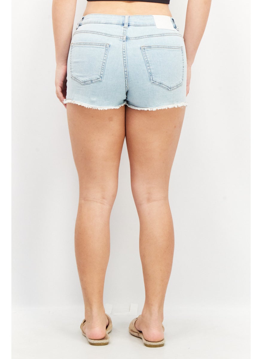 Don't Call Me Jennyfer - Women Textured Denim Shorts, Blue - Image 1