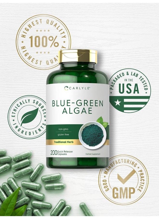 CARLYLE - Blue Green Algae 500Mg  200 Quick Release Capsules  Chlorella Supplement  Nongmo Gluten Free - Image 1