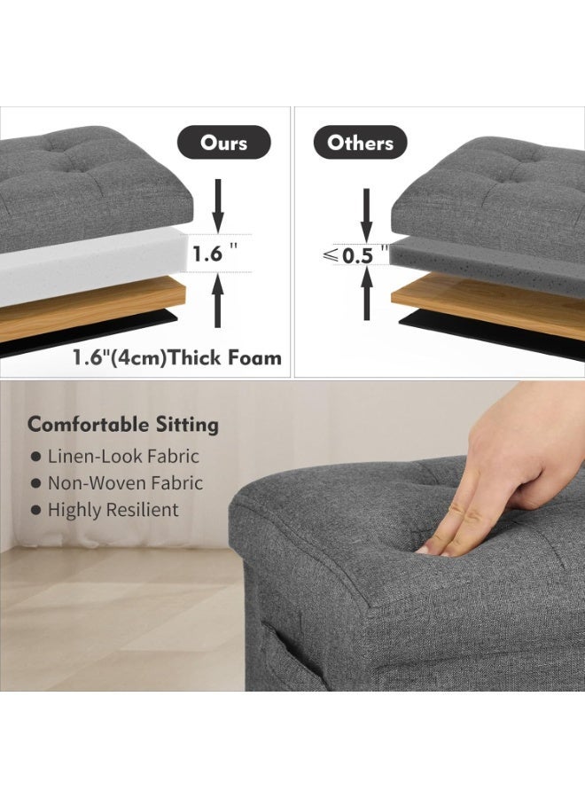 Storage Ottoman. Foot Rest Stool with Thicker Foam Padded Seat. Linen Footstool Storage Bench, 350 lbs Folding Bench Small Ottoman for Living Room, Bedroom, Coffee Table. 17x13x13in, Dark Gray - Image 4