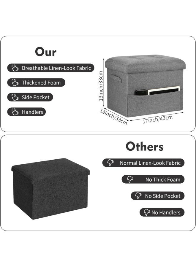 Storage Ottoman. Foot Rest Stool with Thicker Foam Padded Seat. Linen Footstool Storage Bench, 350 lbs Folding Bench Small Ottoman for Living Room, Bedroom, Coffee Table. 17x13x13in, Dark Gray - Image 2
