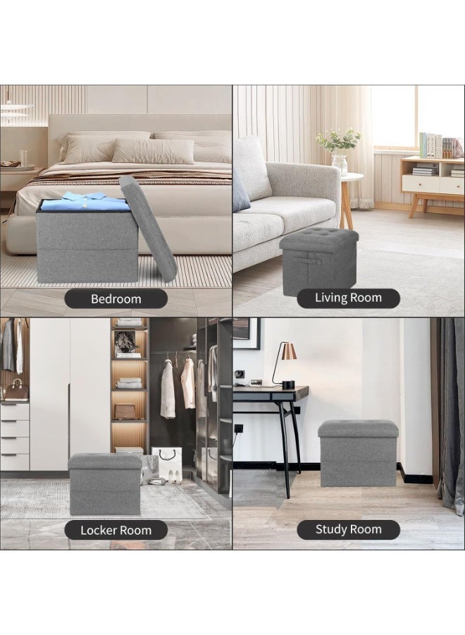Storage Ottoman. Foot Rest Stool with Thicker Foam Padded Seat. Linen Footstool Storage Bench, 350 lbs Folding Bench Small Ottoman for Living Room, Bedroom, Coffee Table. 17x13x13in, Dark Gray - Image 5