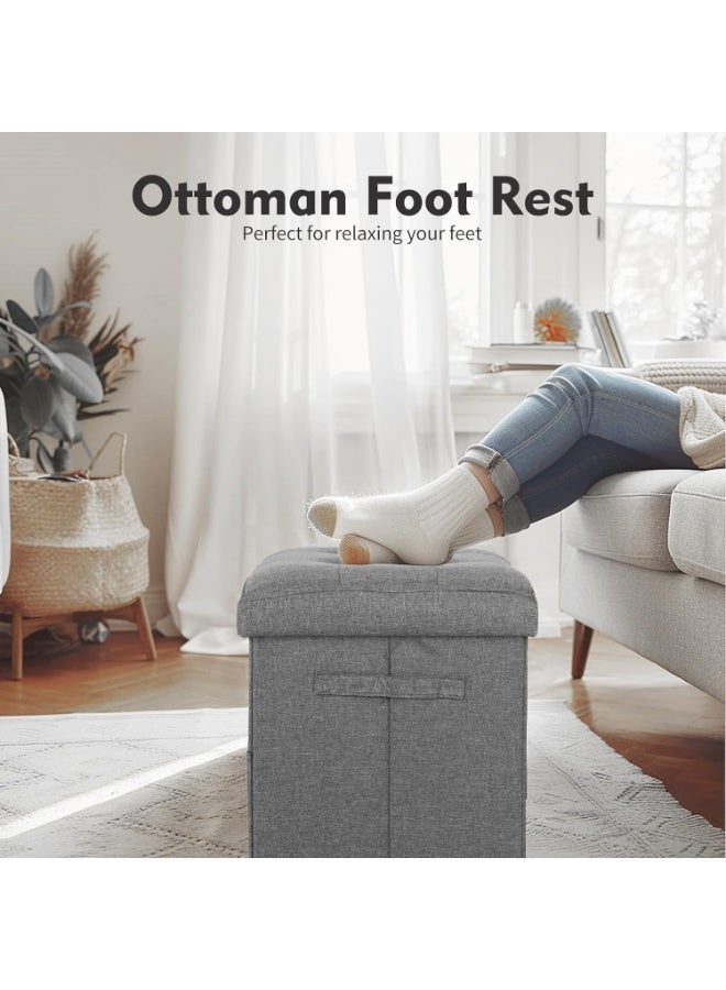 Storage Ottoman. Foot Rest Stool with Thicker Foam Padded Seat. Linen Footstool Storage Bench, 350 lbs Folding Bench Small Ottoman for Living Room, Bedroom, Coffee Table. 17x13x13in, Dark Gray - Image 3