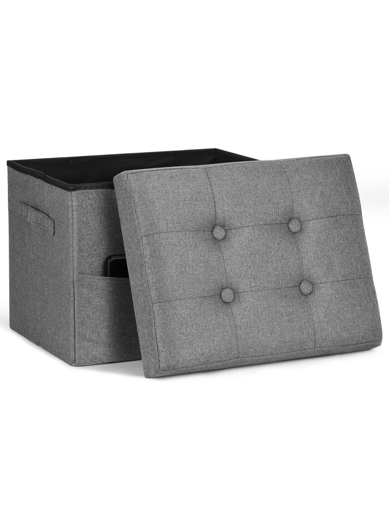 Storage Ottoman. Foot Rest Stool with Thicker Foam Padded Seat. Linen Footstool Storage Bench, 350 lbs Folding Bench Small Ottoman for Living Room, Bedroom, Coffee Table. 17x13x13in, Dark Gray - Image 1