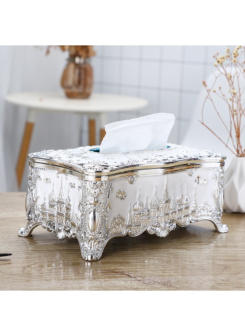 Generic Gold Rimmed Tissue Box Holder for Home Silver White 