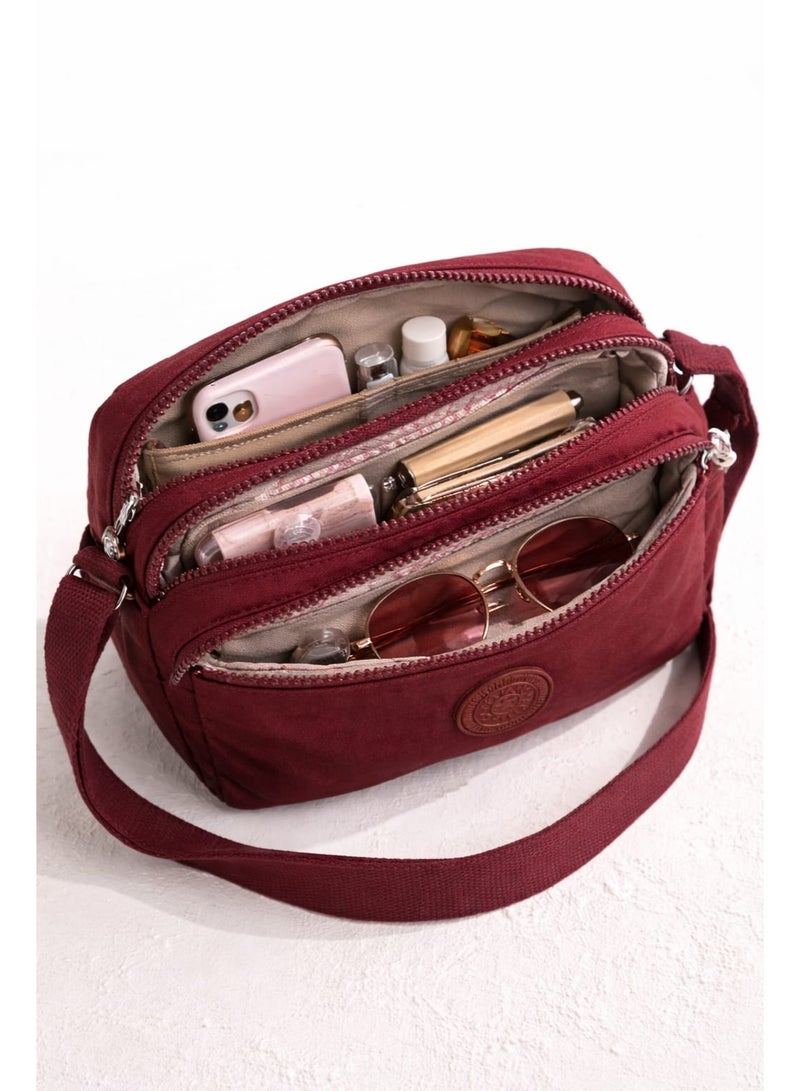 SUNSTAR Stylish Multi-Zip Burgundy Crossbody Bag – Compact & Organized Everyday Carry - Image 1