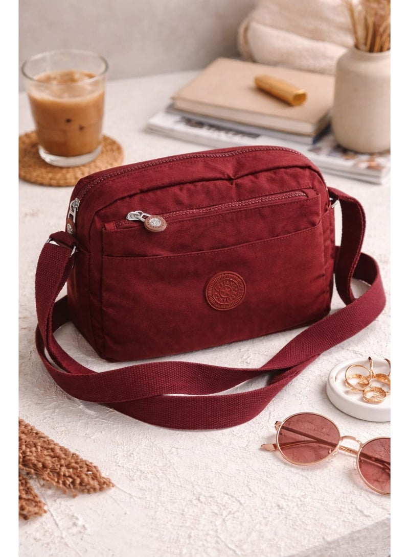 SUNSTAR Stylish Multi-Zip Burgundy Crossbody Bag – Compact & Organized Everyday Carry - Image 3