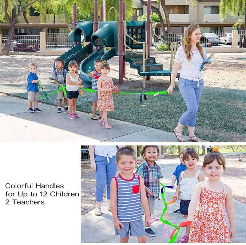 Lainrrew Walking Rope with 12 Colorful Handles - Outdoor Safety Rope for Preschool & Kindergarten Kids (Fluorescent Green) - Image 4