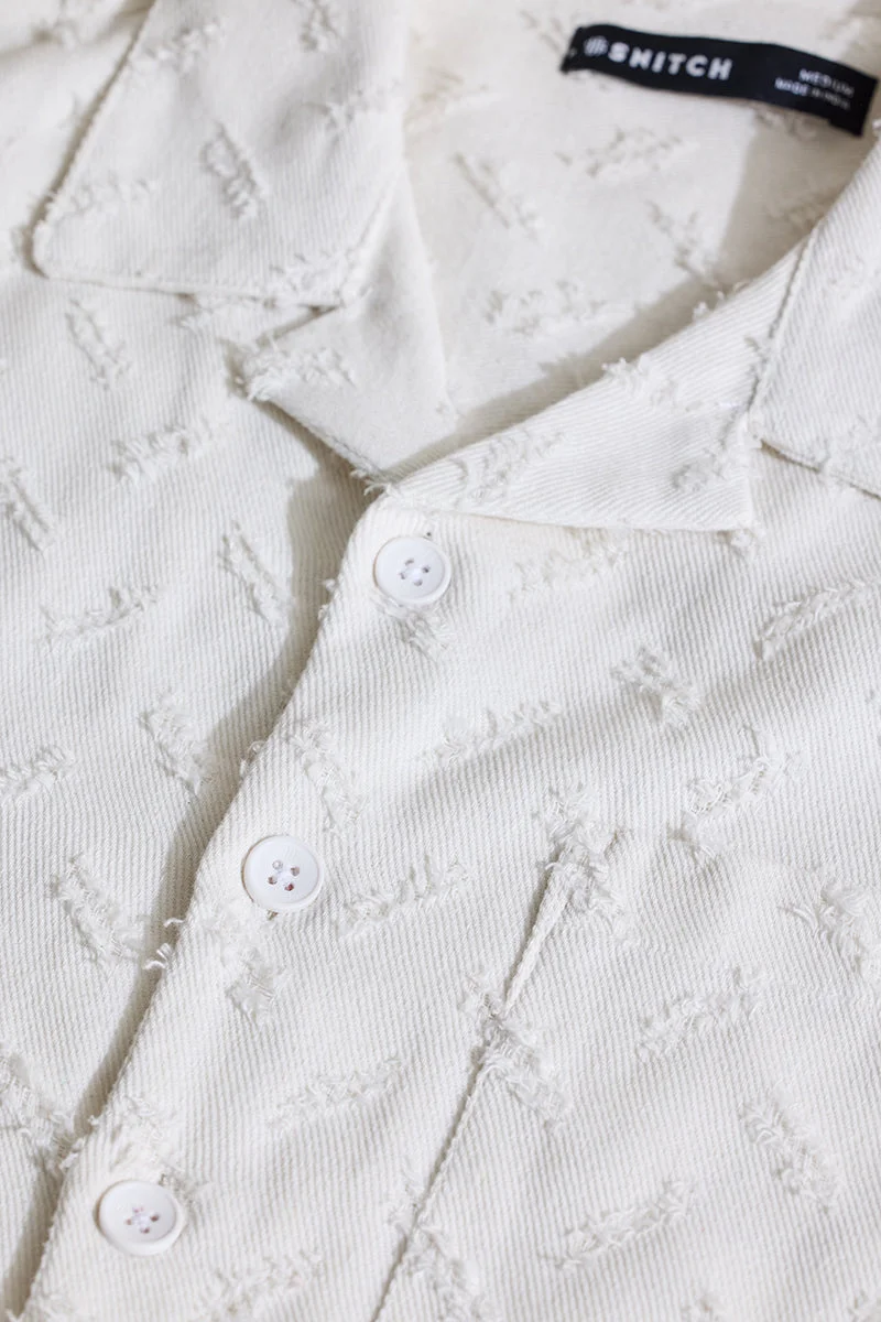 SNITCH قميص خارجي أبيض مريح بقصة فضفاضة وملمس مميز