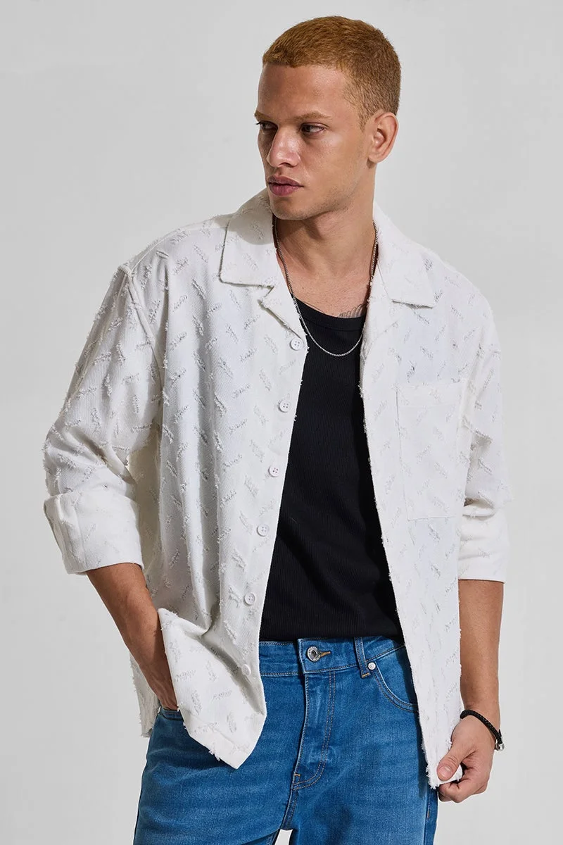 SNITCH White Textured Relaxed Fit Overshirt