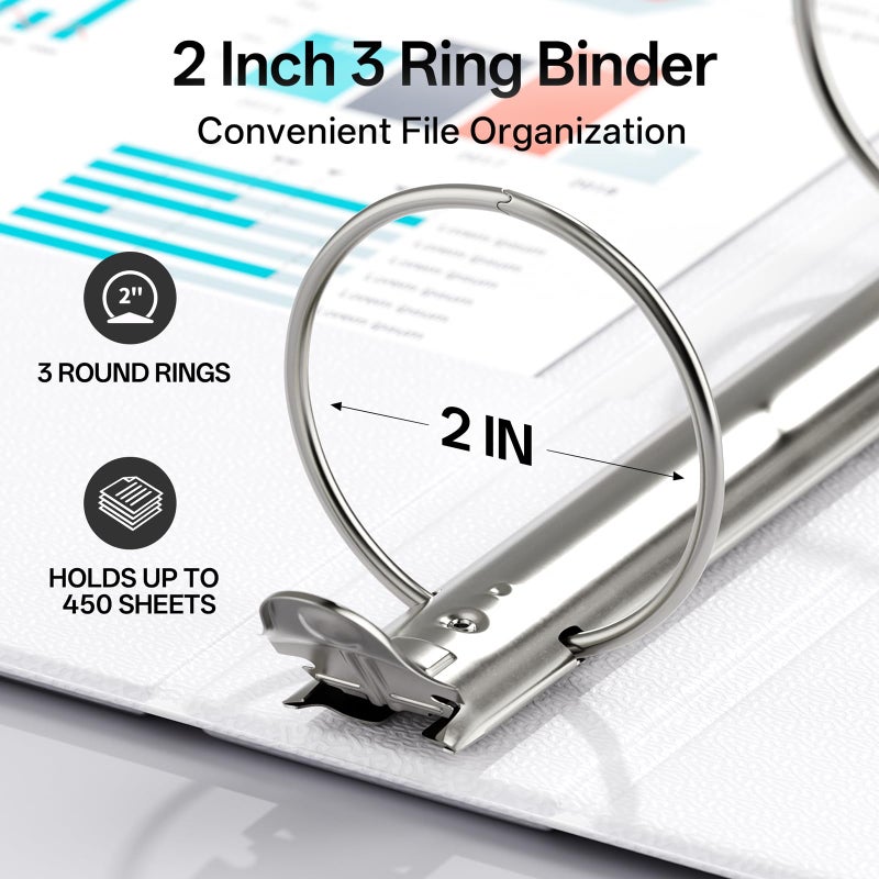 GNL 2 Inch 3 Ring Binders Economy 8 Packs, 2" Three Ring Clear View Binder (Fit 8.5"x11" Paper) PVC-Free & Non-Stick for School or Office Supplies, White - Image 2