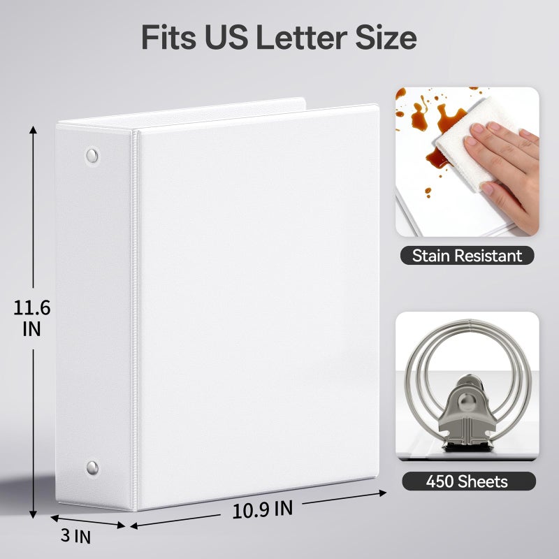 GNL 2 Inch 3 Ring Binders Economy 8 Packs, 2" Three Ring Clear View Binder (Fit 8.5"x11" Paper) PVC-Free & Non-Stick for School or Office Supplies, White - Image 3