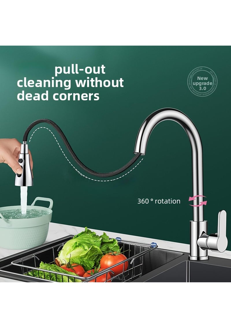 Golden Apple Market Stainless Steel Kitchen Faucet Mixer with Pull Down Brushed Kitchen Tap 3 Water Modes Single Handle High Arc Sink Mixer 360° Swivel Modern Deck Mount for Hot,Cold Water - Image 2