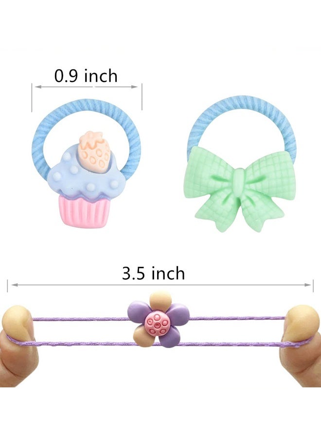 60 Packs Children's Hair Bands Small Elastic Hair Ropes Cartoon Fruit and Flower Shapes Baby Girl Hair Accessories Soft and Metal Free No Damage to Hair,Suitable for Daily Matching Random Colors - Image 4