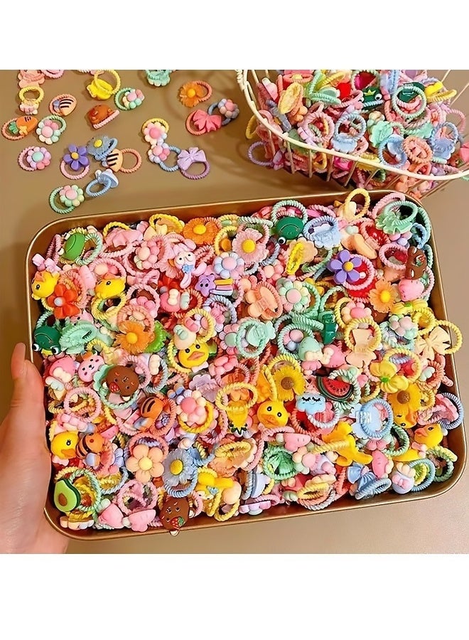 60 Packs Children's Hair Bands Small Elastic Hair Ropes Cartoon Fruit and Flower Shapes Baby Girl Hair Accessories Soft and Metal Free No Damage to Hair,Suitable for Daily Matching Random Colors - Image 3