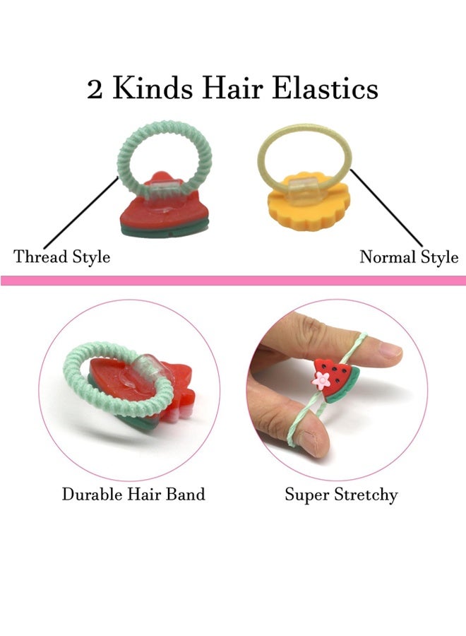 60 Packs Children's Hair Bands Small Elastic Hair Ropes Cartoon Fruit and Flower Shapes Baby Girl Hair Accessories Soft and Metal Free No Damage to Hair,Suitable for Daily Matching Random Colors - Image 5