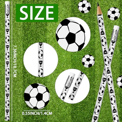 Moncinday 60PCs Soccer Pencils and Erasers for Kids - Wooden Pencils for Themed Birthday Party Favors, Students Stationery, Party Reward, School Office Supplies - Image 2