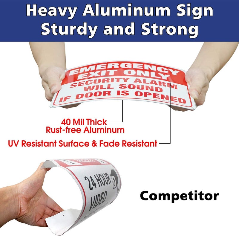 Faittoo Emergency Exit Only - Security Alarm Will Sound If Door Is Opened Sign, 4 Pack, 10 x 7 inch .40 Rust Free Aluminum, UV Protected, Weather Resistant, Waterproof, Durable Ink, Easy to install - Image 5