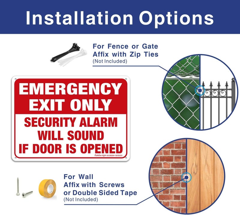 Faittoo Emergency Exit Only - Security Alarm Will Sound If Door Is Opened Sign, 4 Pack, 10 x 7 inch .40 Rust Free Aluminum, UV Protected, Weather Resistant, Waterproof, Durable Ink, Easy to install - Image 3