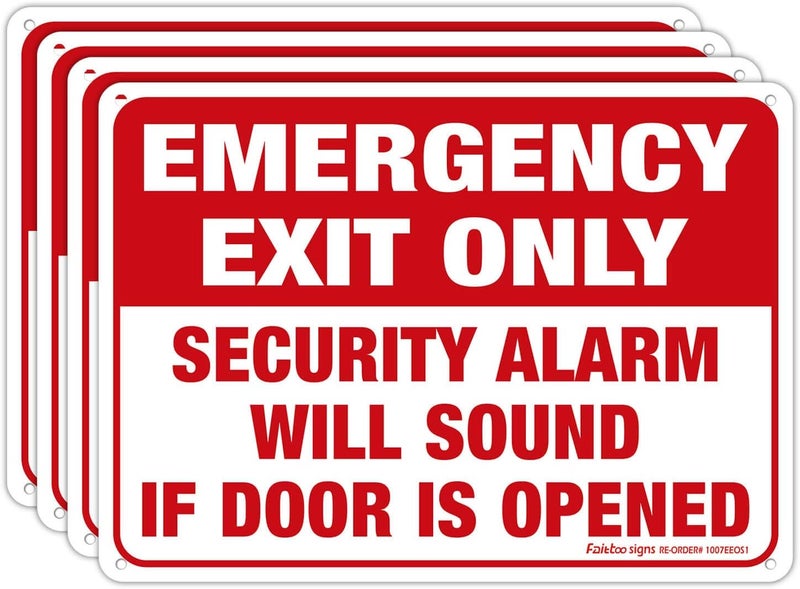 Faittoo Emergency Exit Only - Security Alarm Will Sound If Door Is Opened Sign, 4 Pack, 10 x 7 inch .40 Rust Free Aluminum, UV Protected, Weather Resistant, Waterproof, Durable Ink, Easy to install - Image 1