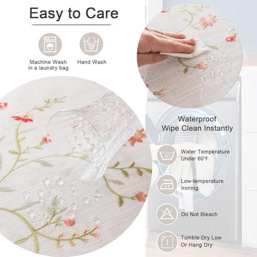 Joyfol Day Linen Spring Flowers Tablecloth with Tassels, Rustic Farmhouse Embroidery Waterproof Table Cloths for Rectangle Tables, Heavy Weight Spill-Proof Table Covers, Pink Florals, 55''x 70'' - Image 5