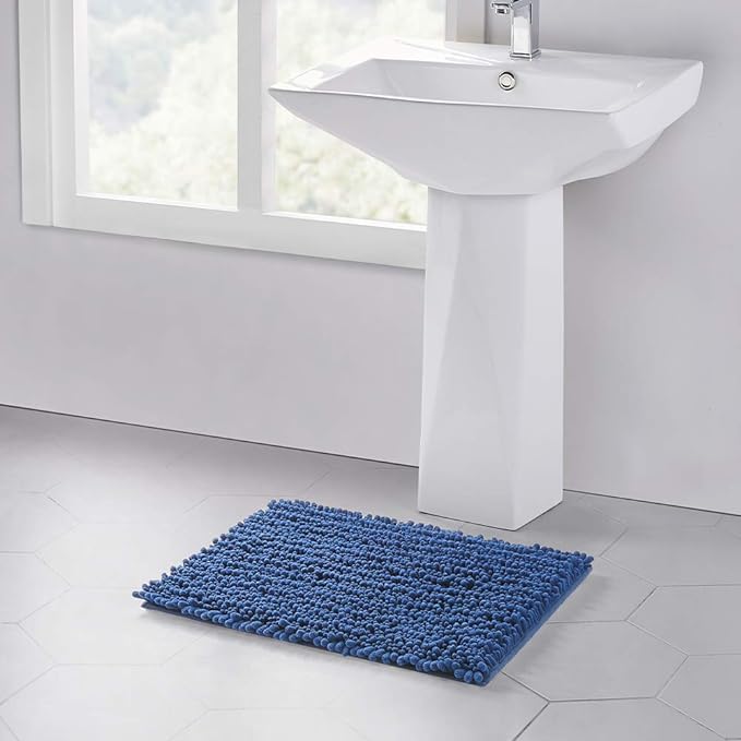Bathroom Rug Non Slip Bath Mat Water Absorbent Super Soft Shaggy Chenille Machine Washable Dry Extra Thick Perfect Absorbant Best Small Plush Carpet for Shower Floor - Image 2