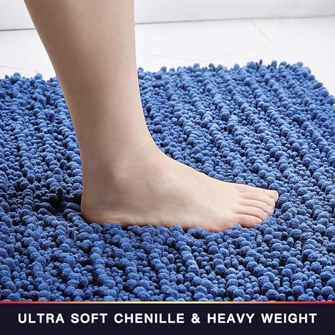 Bathroom Rug Non Slip Bath Mat Water Absorbent Super Soft Shaggy Chenille Machine Washable Dry Extra Thick Perfect Absorbant Best Small Plush Carpet for Shower Floor - Image 3