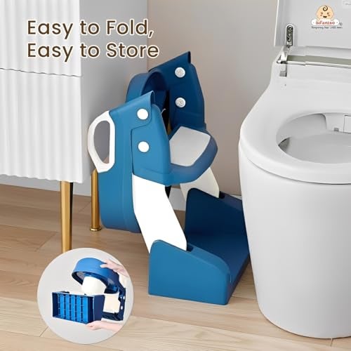 Infantso NORA (3-in-1) Baby Potty Ladder Seat for Kids 1-5 Years|Foldable with Height Adjustment & PU Cushion, Fits All Western Toilet Seat, Baby Potty Training Seat with Splash Guard, Handle, Ladder - Image 3