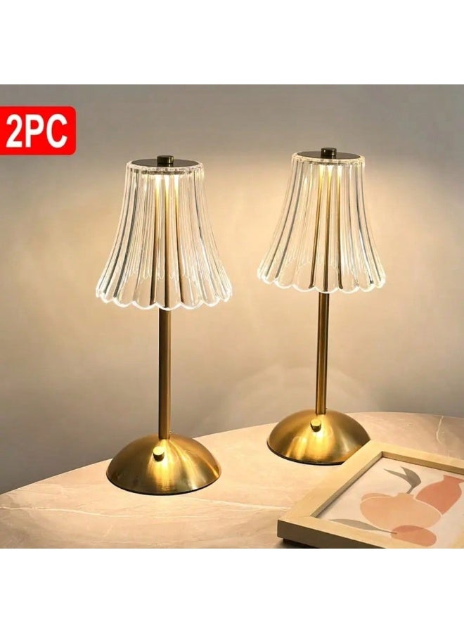 ميون طقم من قطعتين من مصابيح الطاولة LED الكريستالية العتيقة القابلة للتعتيم، إضاءة مكتبية هندسية، شحن USB بثلاثة ألوان قابلة للتعتيم، مناسبة لأجواء غرفة النوم، غرفة المعيشة، المكتب، القراءة والاسترخاء، إضاءة محيطة داخلية بجانب السرير، غرفة النوم، مواضيع العطلات والرياضة، عبوة واحدة اختيارية - Image 1