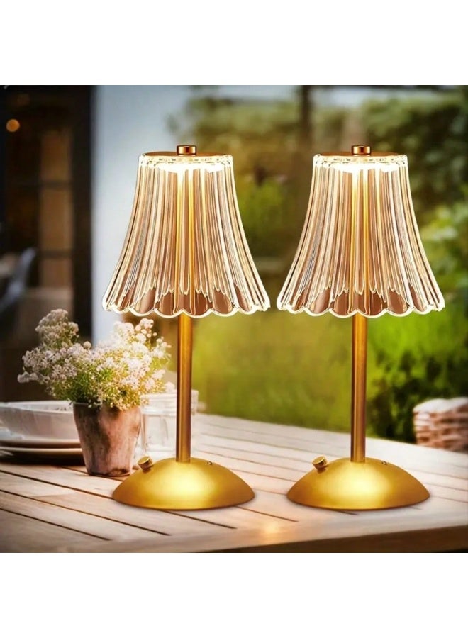 ميون طقم من قطعتين من مصابيح الطاولة LED الكريستالية العتيقة القابلة للتعتيم، إضاءة مكتبية هندسية، شحن USB بثلاثة ألوان قابلة للتعتيم، مناسبة لأجواء غرفة النوم، غرفة المعيشة، المكتب، القراءة والاسترخاء، إضاءة محيطة داخلية بجانب السرير، غرفة النوم، مواضيع العطلات والرياضة، عبوة واحدة اختيارية - Image 2