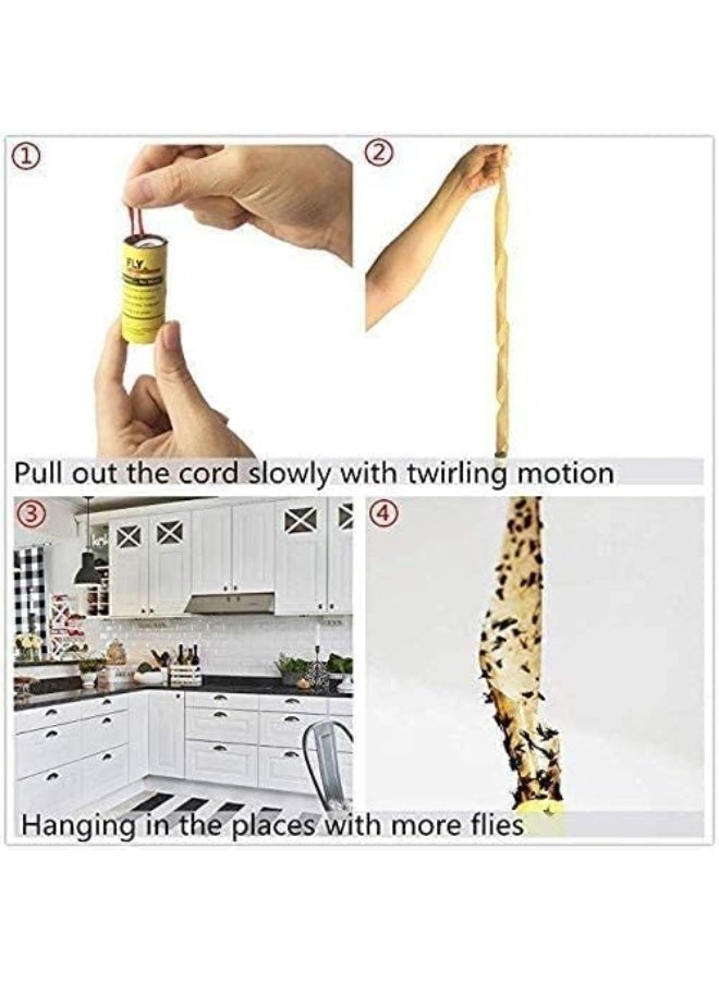 GREEN KILLER Sticky Fly Paper 24 Rolls,Fly Tape, Fly Strips, Flies Paper Strips Roll Ribbon, Sticky Fruit Flies Traps hanging Catcher Gnat Fungus Trap Killer for Indoors Outdoors - Image 2