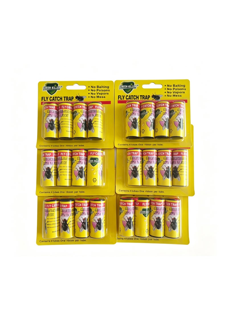GREEN KILLER Sticky Fly Paper 24 Rolls,Fly Tape, Fly Strips, Flies Paper Strips Roll Ribbon, Sticky Fruit Flies Traps hanging Catcher Gnat Fungus Trap Killer for Indoors Outdoors - Image 1