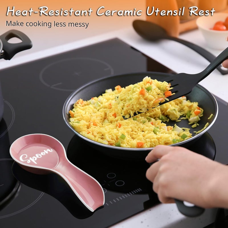 DAYYET Ceramic Spoon Rest for Stove Top, Large Spoon Holder, Spoon Rest for Kitchen Counter, Utensil Rest for Ladles, Spatula, Tong, Pink Kitchen Decor and Accessories - Image 4