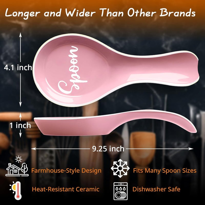 DAYYET Ceramic Spoon Rest for Stove Top, Large Spoon Holder, Spoon Rest for Kitchen Counter, Utensil Rest for Ladles, Spatula, Tong, Pink Kitchen Decor and Accessories - Image 3