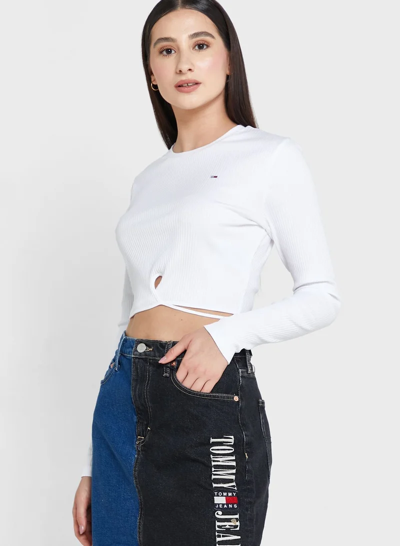 TOMMY JEANS Tie Detail Knitted Crop Top