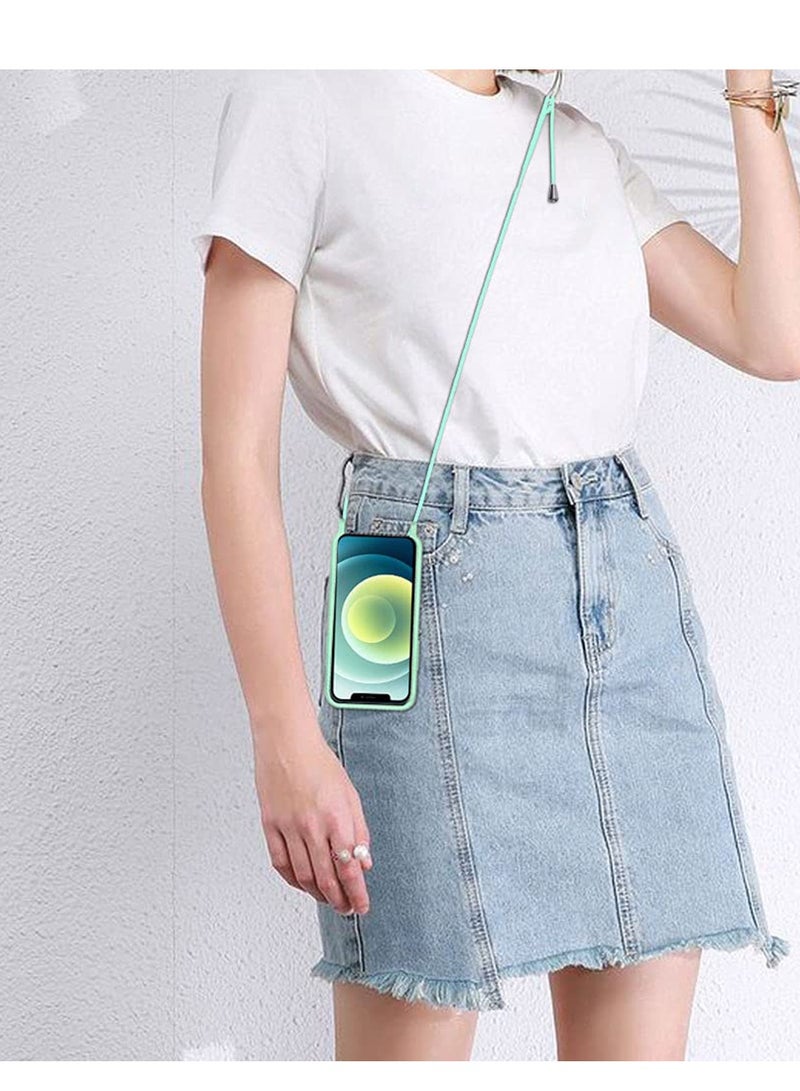 SYOSI Necklace Case for iPhone 12 Pro Max Cover with Neck Strap Phone Chain Case Crossbody Necklace with Cord Transparent Silicone Case with Adjustable Lanyard Case Strap - Mint Green - Image 5