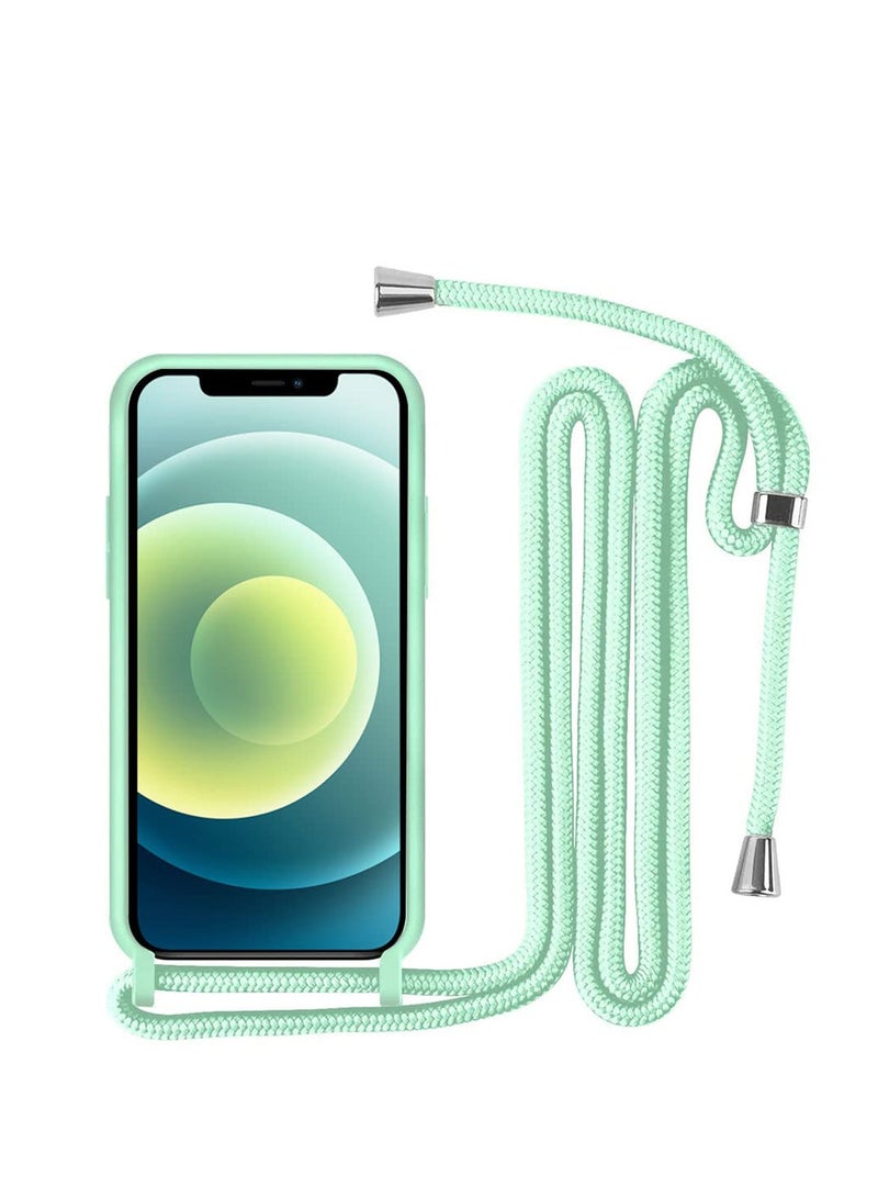SYOSI Necklace Case for iPhone 12 Pro Max Cover with Neck Strap Phone Chain Case Crossbody Necklace with Cord Transparent Silicone Case with Adjustable Lanyard Case Strap - Mint Green - Image 1