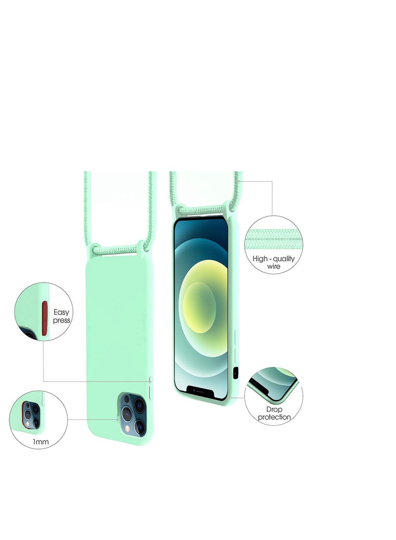 SYOSI Necklace Case for iPhone 12 Pro Max Cover with Neck Strap Phone Chain Case Crossbody Necklace with Cord Transparent Silicone Case with Adjustable Lanyard Case Strap - Mint Green - Image 2