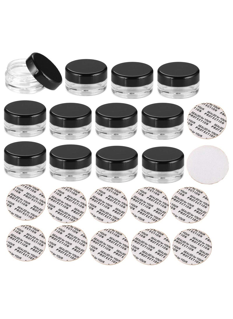 lasenersm 12 Pieces 5g Empty Cream Containers Round Cosmetic Jars Clear Plastic Cosmetic Sample Containers with 12 Pieces Pressure Sensitive Films for Cream Eye Shadow Nails Powder Black Lid 