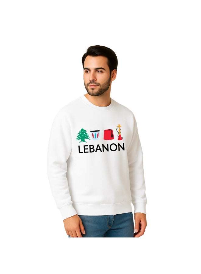PRINTSHOP4ME Lebanon Men’s Sweatshirt–Cultural Icons Print With Cedar Tree,Coffee Cup,Tarboosh&Hookah–Cotton Long Sleeve–Comfortable Casual Wear For Travel&Outdoor  - Image 2
