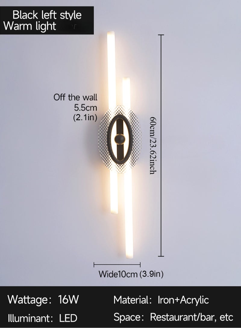 LOOPITYS LED wall light (60CM, black, 3000K warm light), modern living room wall light with transparent glass lampshade in Arabic style, long bedroom wall hanging light, corridor wall light decoration - Image 4