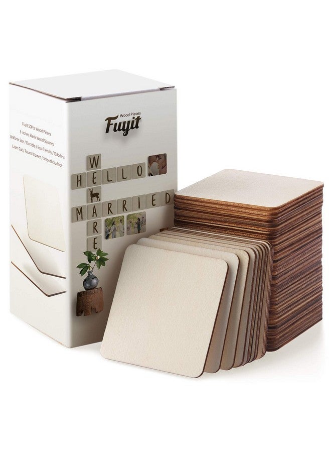 Fuyit Unfinished Wood Pieces 50Pcs 3 X 3 Inch Blank Natural Wood Square Wooden Cutouts Board For Diy Crafts Painting Scrabble Tiles Coasters Decoration - Image 1