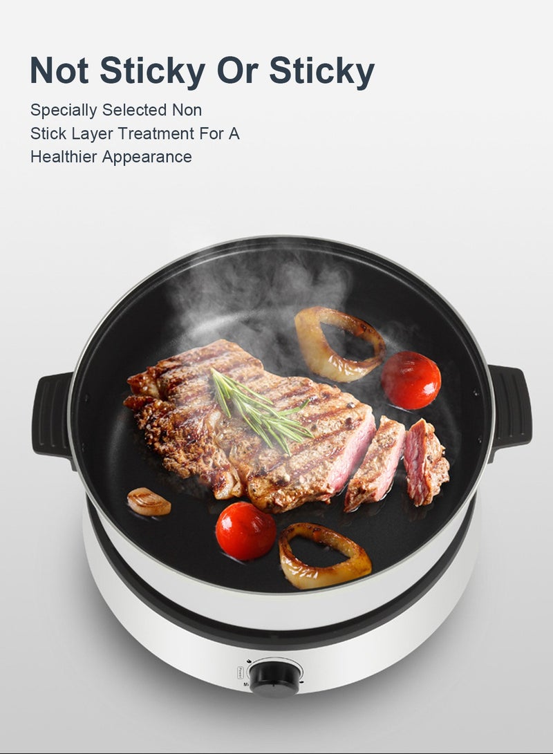 ET-LIFE Multi-Functional Electric Hot Pot for Fry/Boil/Suffocate, 1350W Shabu Hot Pot Non-Stick Electric Cooker, 4 Liters with Tempered Glass Lid TKM-001 White - Image 5