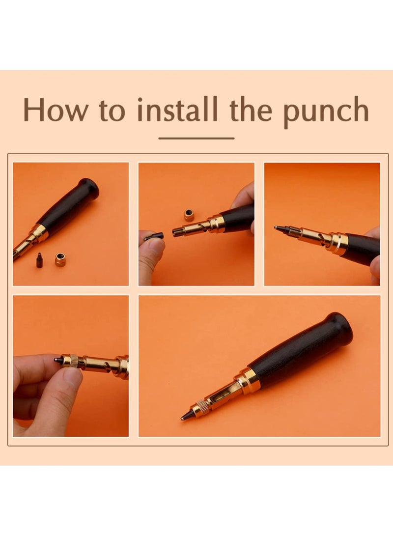 KASTWAVE Adjustable Screw Hole Punch Automatic Hole Punch Tool with Black Wooden Handle Bookbinding Tool Leather Hole Punch with 6 Tips Size 1.5mm/2mm/2.5mm/3mm/3.5mm/4mm - Image 4