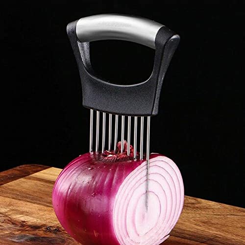 we3 Stainless Steel Onion Holder Slicer | Tomato Lemon Potato Cutting Guide | ABS Handle | Odour Free Hand Guard | Black - Image 2